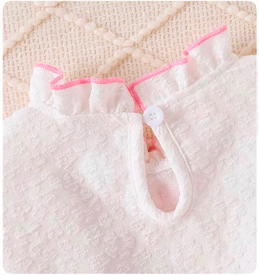 Korean Style Pink Tweed Bow Dress Set for Girls