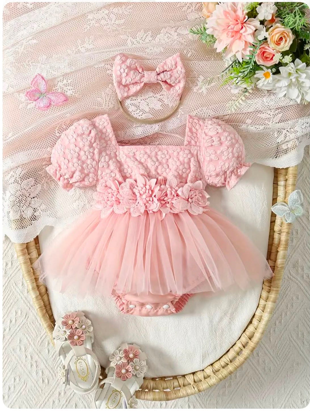 Premium Pink Floral Tulle Party Dress for Baby Girls