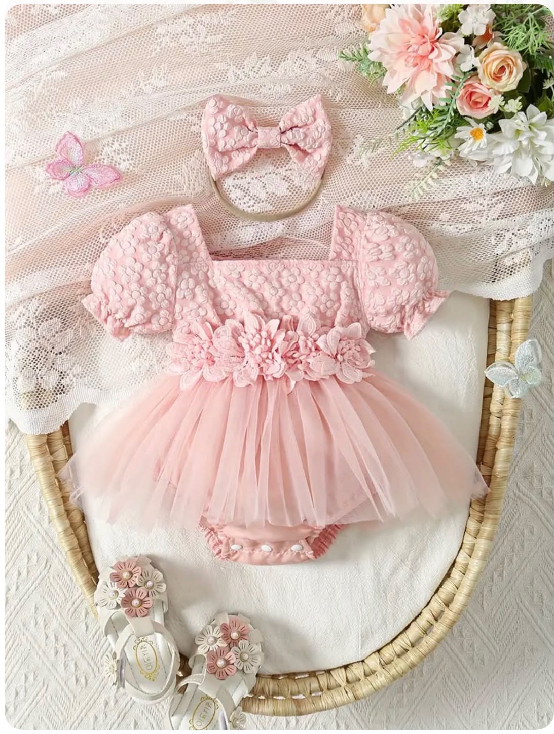 Premium Pink Floral Tulle Party Dress for Baby Girls