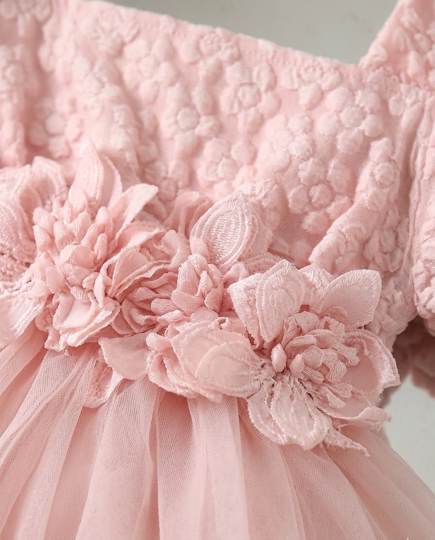 Premium Pink Floral Tulle Party Dress for Baby Girls