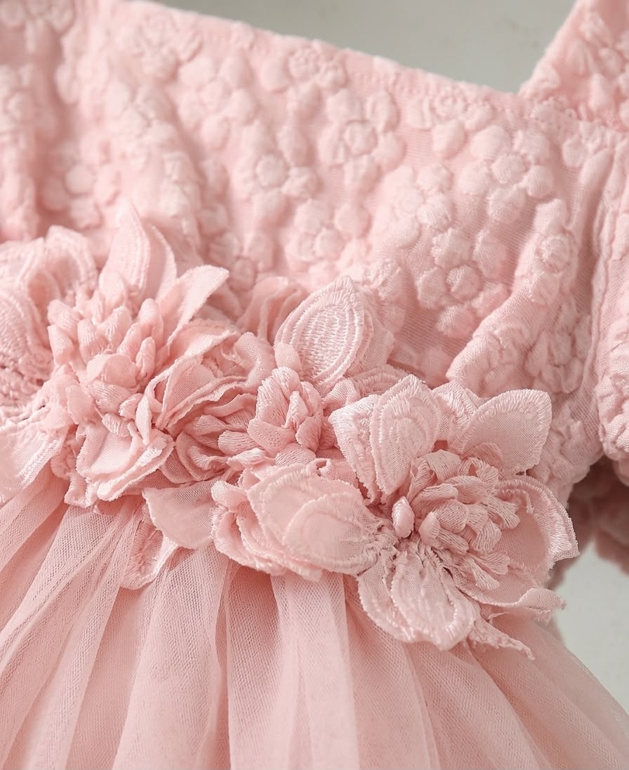 Premium Pink Floral Tulle Party Dress for Baby Girls
