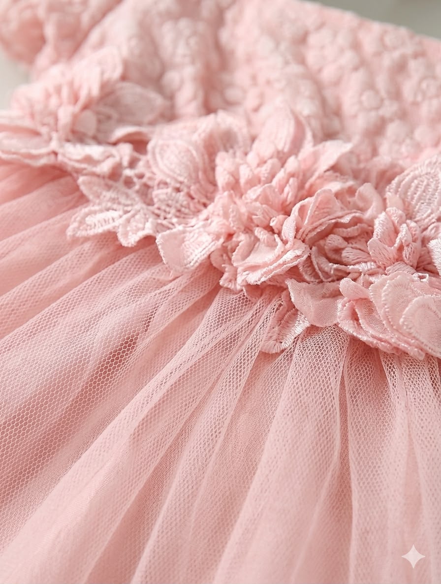 Premium Pink Floral Tulle Party Dress for Baby Girls