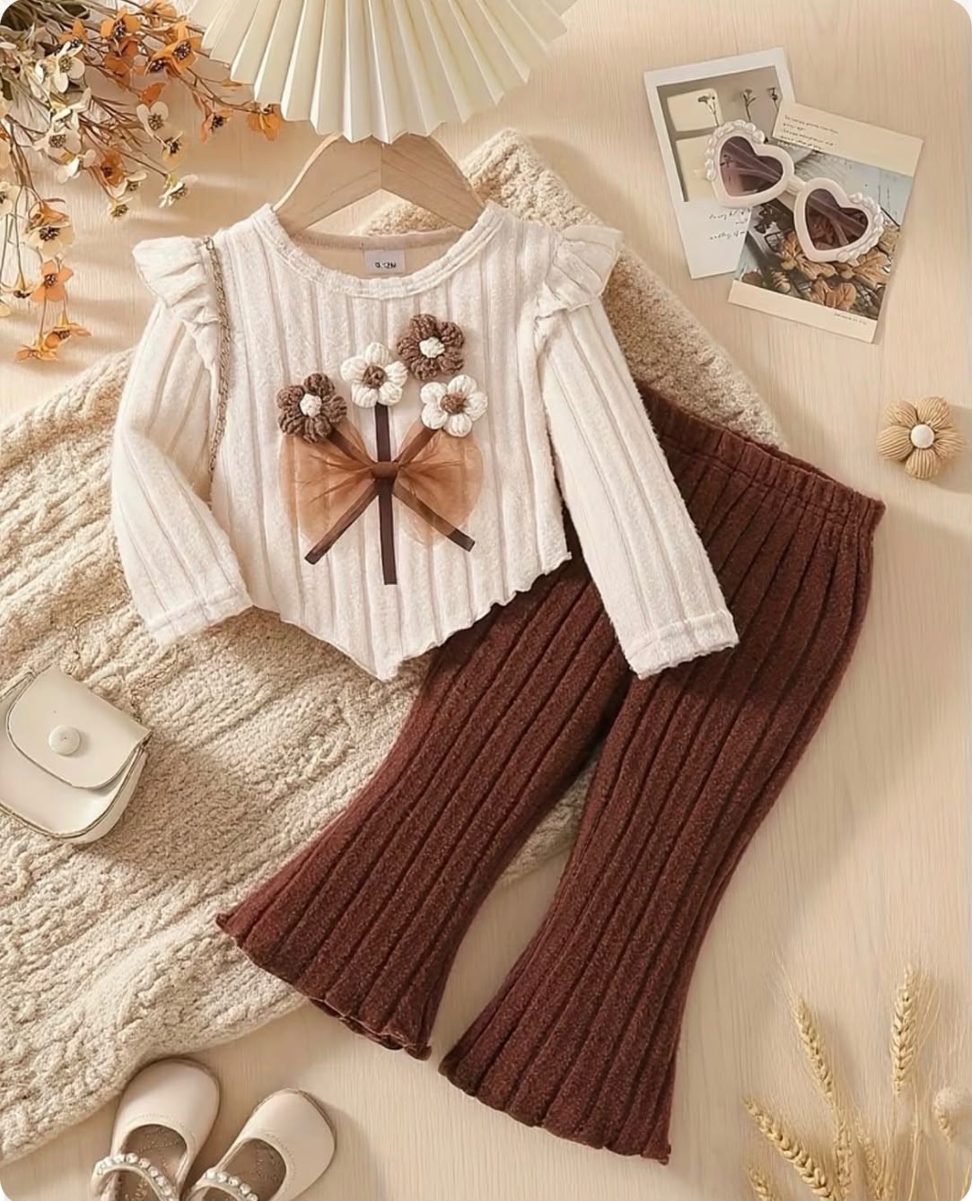 Girls Floral Bow Ribbed Co-ord Set