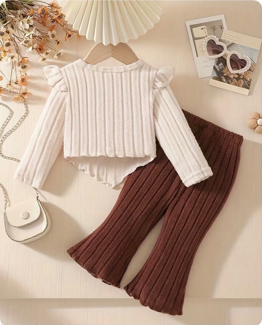 Girls Floral Bow Ribbed Co-ord Set
