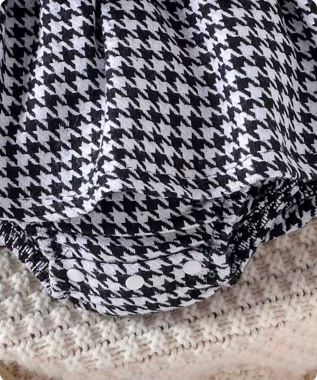 Baby Girl Houndstooth Bow Romper Dress Set with Matching Headband