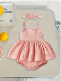 Baby Girls Gingham Layered Romper Dress with Headband