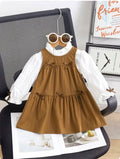 Vintage Ruffle Collar Blouse & Pinafore Dress Set – Girls 2-Piece Outfit