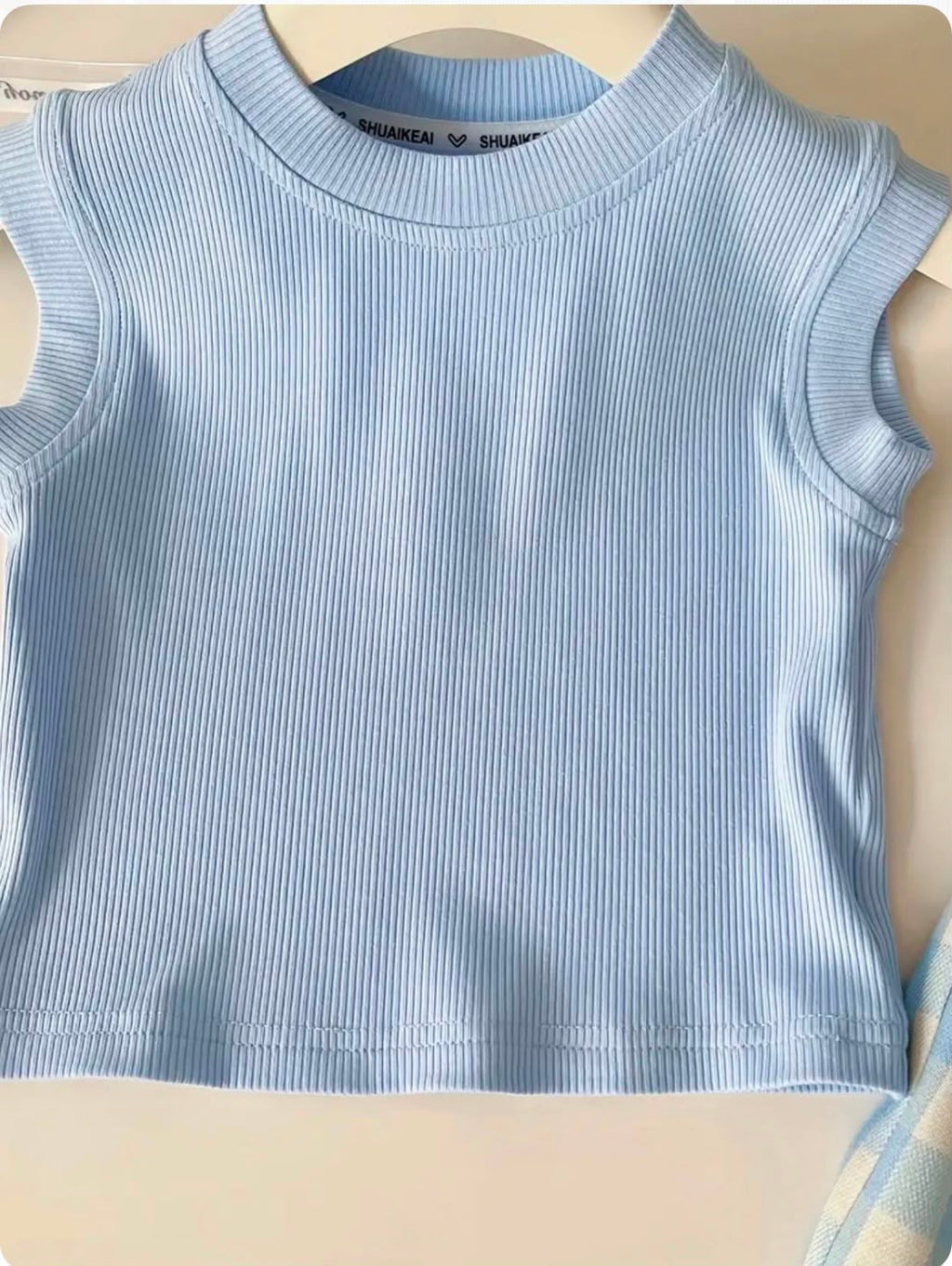 Sky Blue Gingham Kids Co-Ord Set with Matching Bag | GENZIKIDS