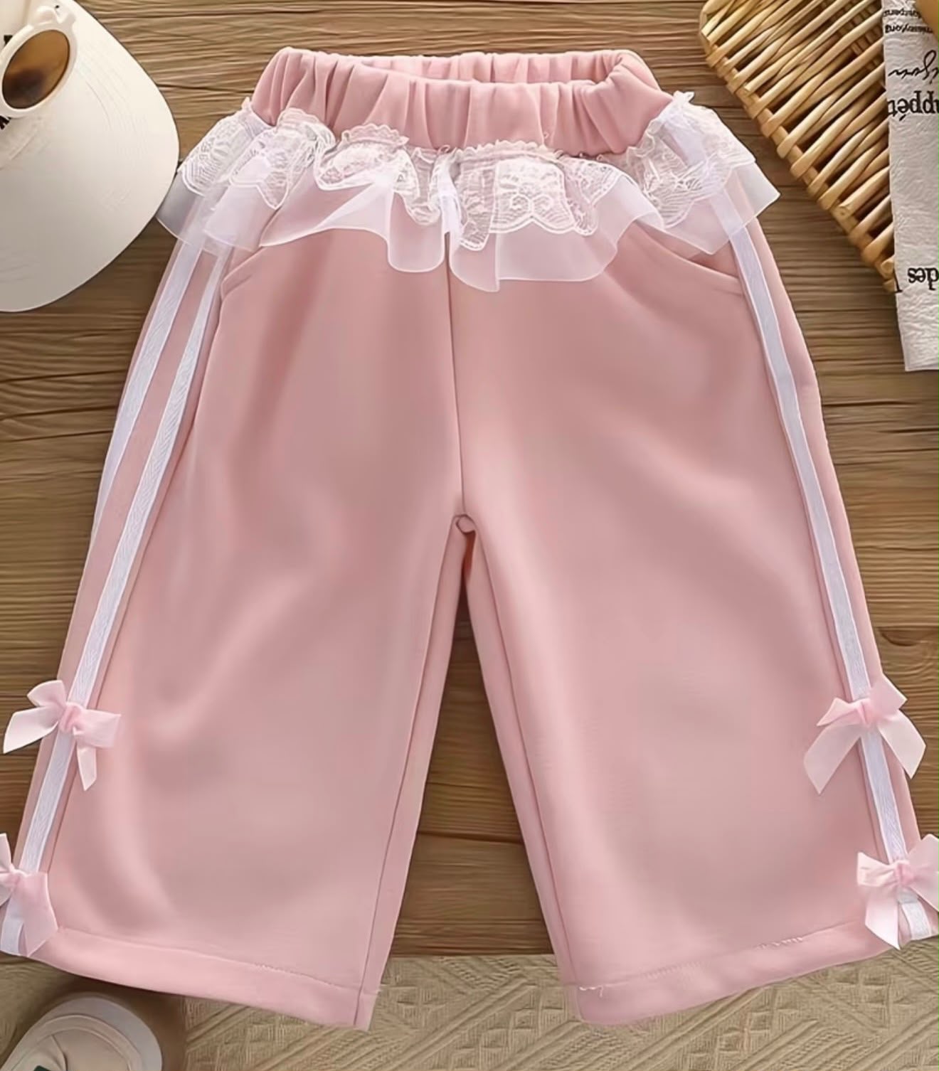 Pink Lace Bow Co-Ord Set with Sling Bag