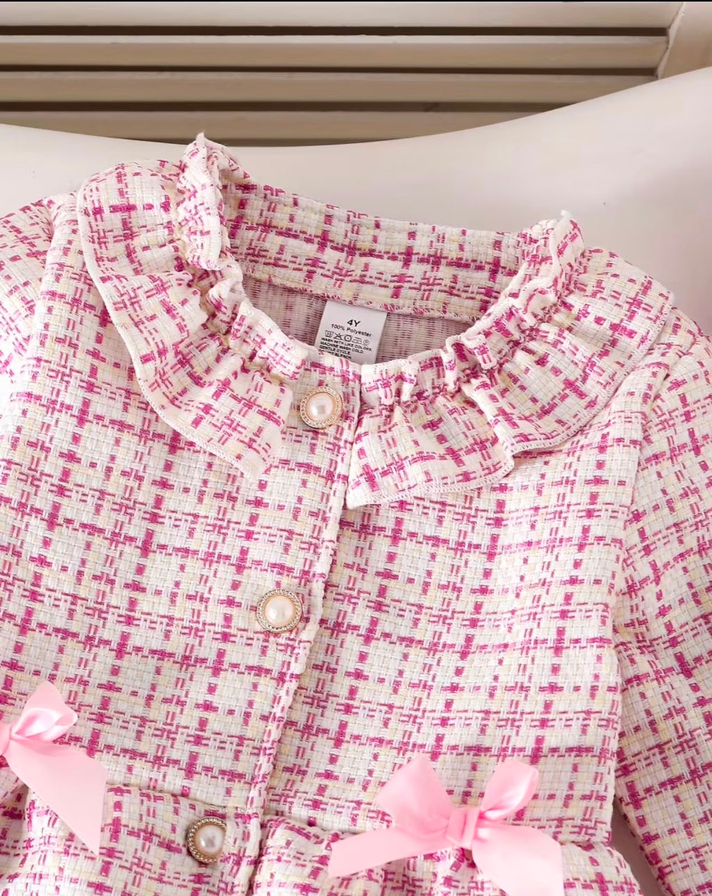 Pink Tweed Princess Dress with Matching Beret for Girls | Premium Party Wear | GENZ KIDS.CO