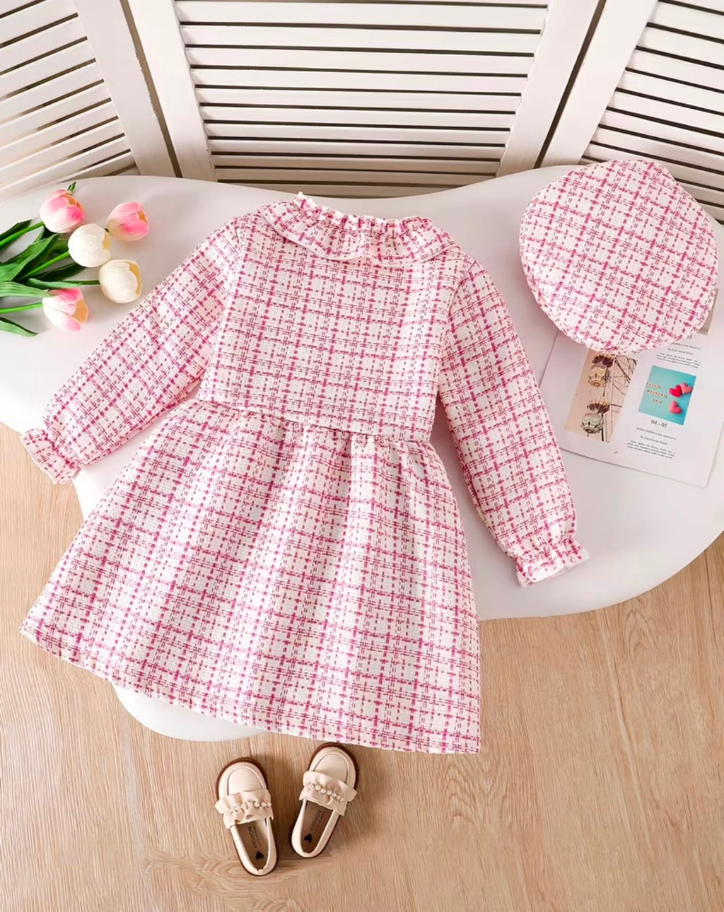 Pink Tweed Princess Dress with Matching Beret for Girls | Premium Party Wear | GENZ KIDS.CO