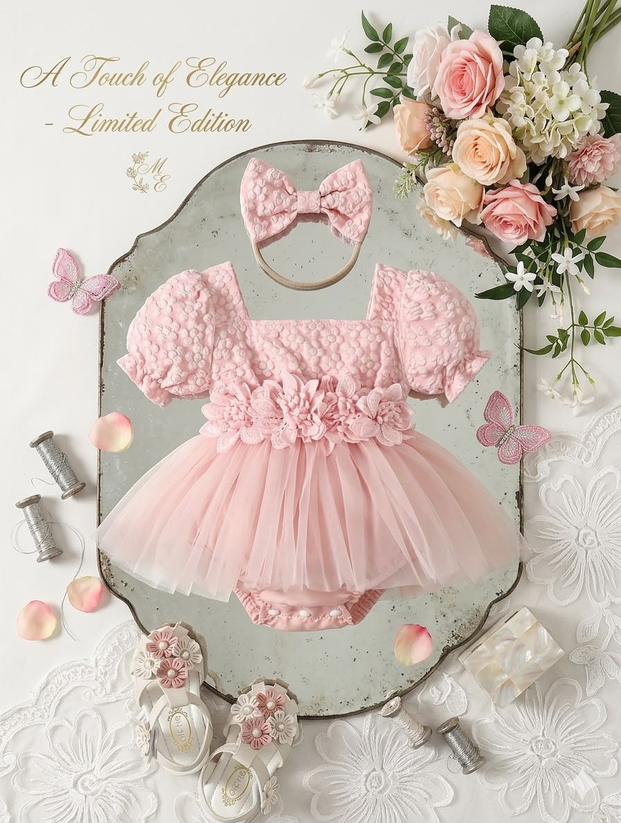 Premium Pink Floral Tulle Party Dress for Baby Girls