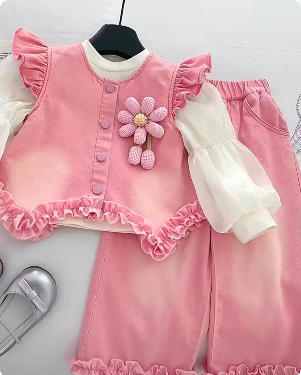 Girls’ Pink Ruffle Top & Pants Set