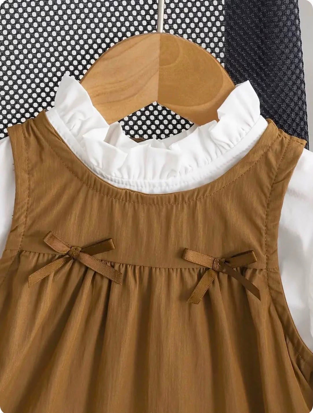 Vintage Ruffle Collar Blouse & Pinafore Dress Set – Girls 2-Piece Outfit